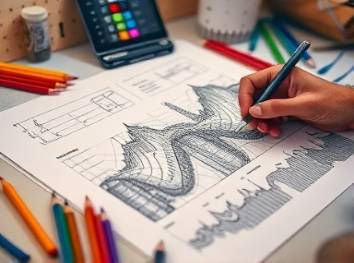 detailed sheet design, creative, being sketched, photorealistic, in a designer's studio with colorful pencils and notes, highly detailed, intricate linework, 6K resolution, multicolored, warm ambient lighting, shot with a 35mm lens.