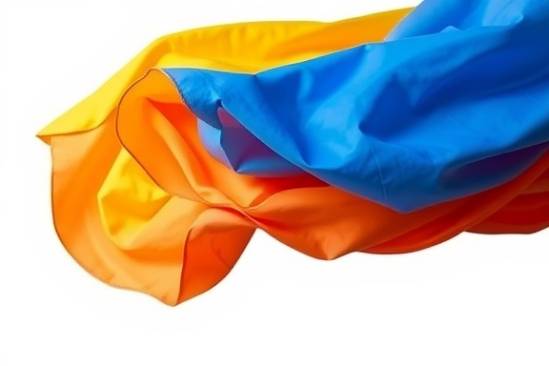 vivid colored sheets, crumpled, caught mid-air, photorealistic, isolated against a clean white studio background, highly detailed, billowing elegantly, soft focus, bright primaries, studio lighting, shot with a macro lens