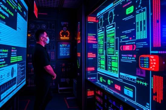 progressive perspex evolution, fascination, experimenting, photorealistic, contemporary design studio with digital screens, highly detailed, flashing LED indicators, crisp texture, vivid multicolor, backlit display, shot with a 24mm lens.